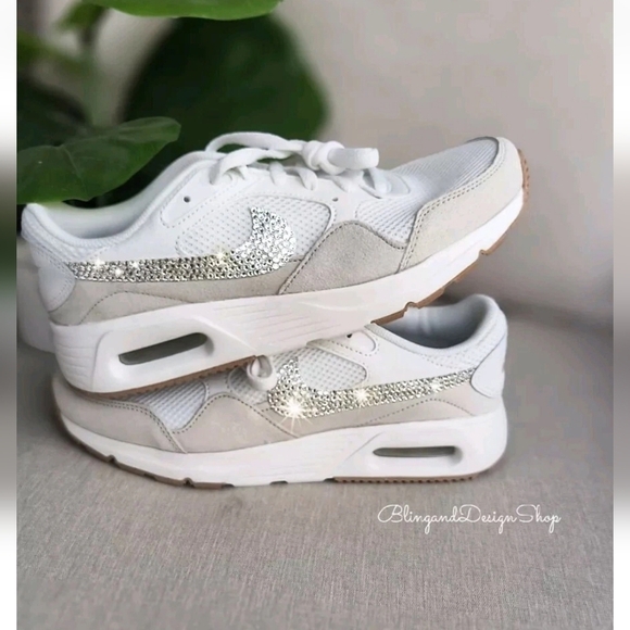 Bling Nike Air Max SC White Sneakers Custom with Crystals Rhinestones Women's - Picture 2 of 8